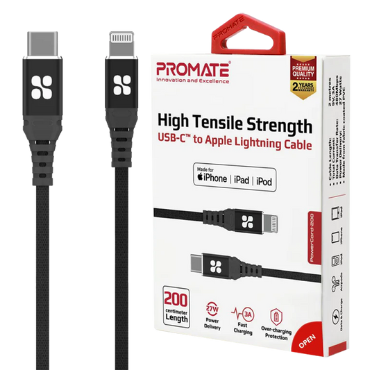 PROMATE POWERCORD USB-C TO LIGHTNING CABLE (BLACK)