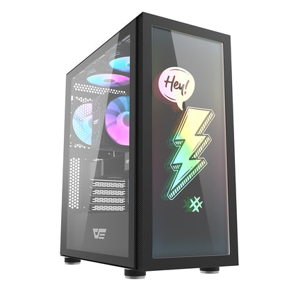 DARKFLASH DK210 ATX TOWER CASE W/ TEMPERED GLASS SIDE PANEL, PEN (GRAFFITI BLACK)