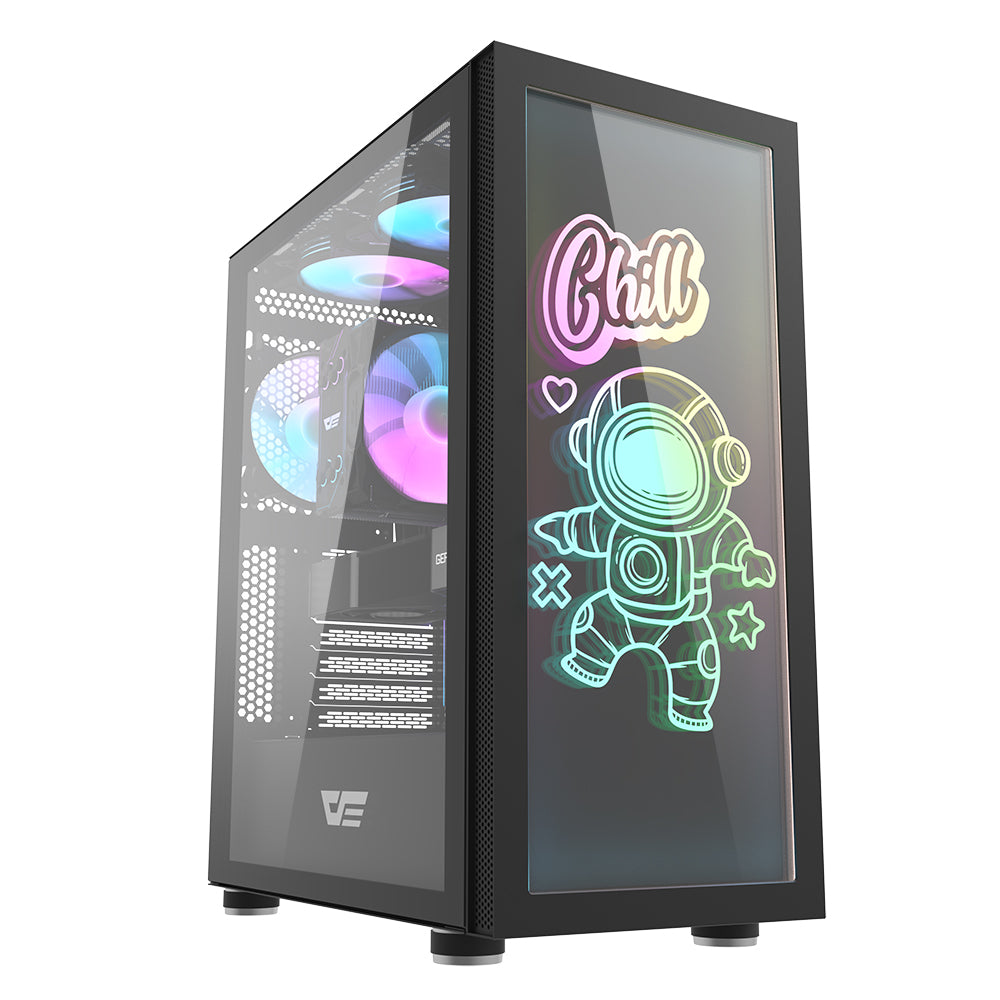 DARKFLASH DK210 ATX TOWER CASE W/ TEMPERED GLASS SIDE PANEL, PEN (GRAFFITI BLACK)