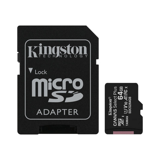 KINGSTON 64GB CANVAS SELECT PLUS CLASS 10 SDHC 100MB/S FLASH MEMORY W/ ADAPTER