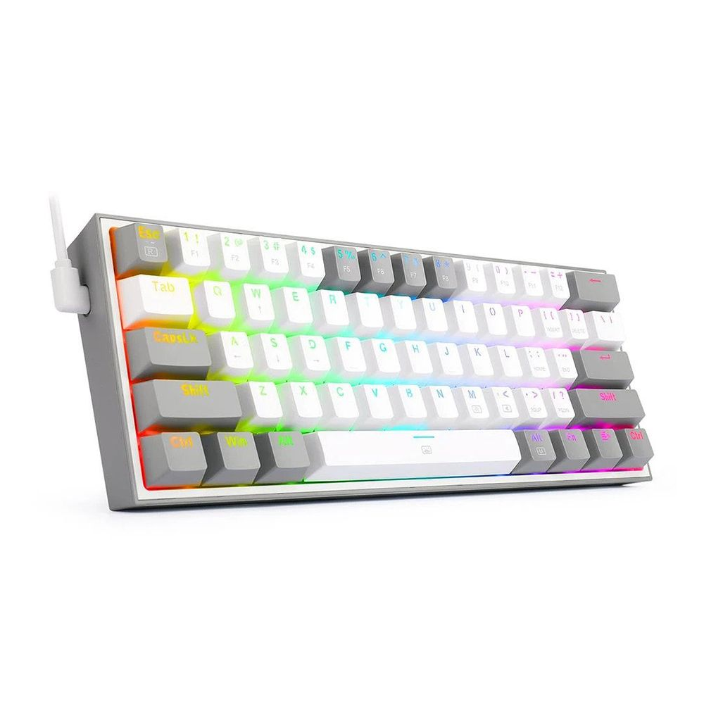 REDRAGON FIZZ RGB WIRED 60% MECHANICAL GAMING KEYBOARD (RED SWITCH/SWAPPBL) WHITE GRAY