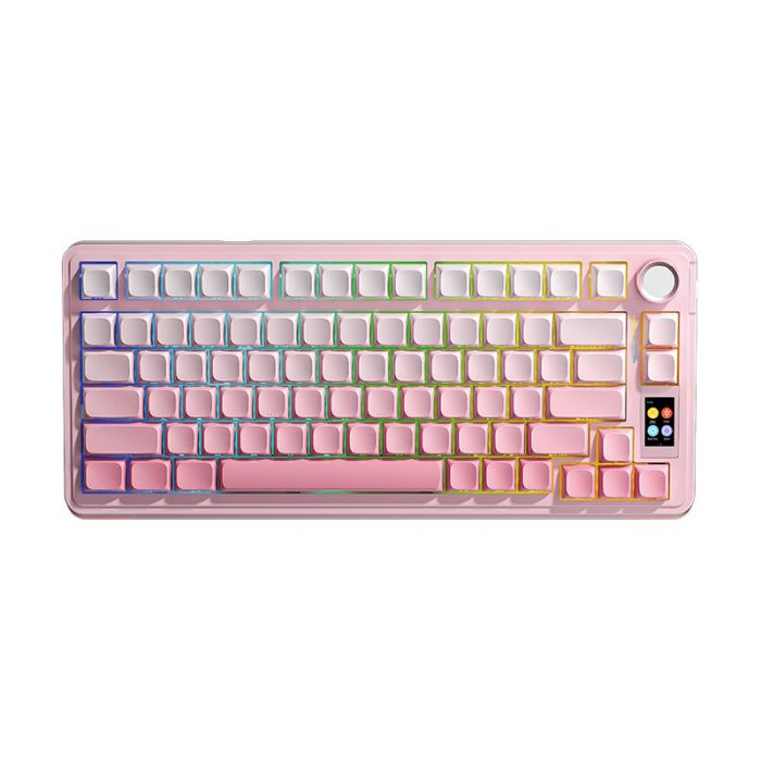 AULA S75 PRO GASKET TRI-MODE MECHANICAL KEYBOARD W/ KNOB & LCD DISPLAY SCREEN (LINEAR SWITCH/SWAPPBL)PINK GRADIENT