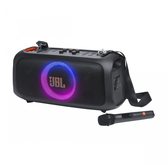 JBL PARTYBOX ON-THE-GO ESSENTIAL PORTABLE BLUETOOTH SPEAKER W/ WIRELESS MIC (BLACK)