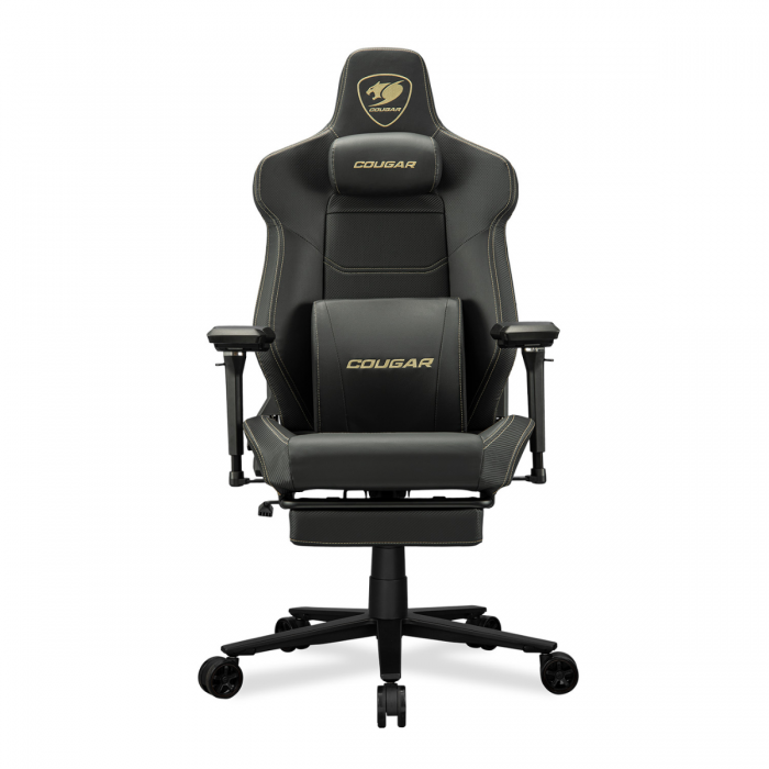 COUGAR ARMOR EVO M GAMING CHAIR W/ HEADREST & LUMBAR CUSHION, 5D-ARMREST (BLACK/GOLD)
