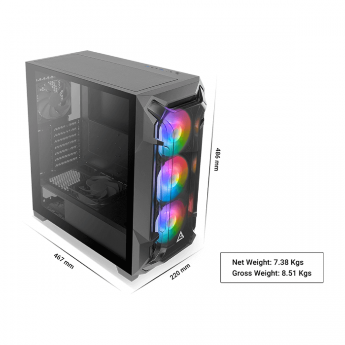 ANTEC NX410 MID TOWER CASE W/ TEMPERED GLASS SIDE PANEL, 3 ARGB FANS (BLACK)