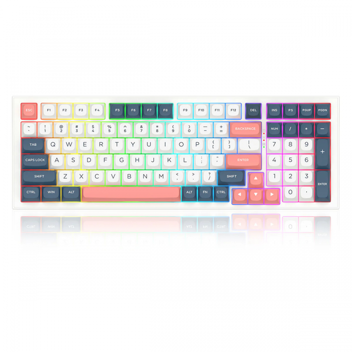REDRAGON FLAMBERGE PRO RGB 98-KEY TRI-MODE MECHANICAL KEYBOARD (LINEAR SWITCH/SWAPPBL) WHITE BLUE RED