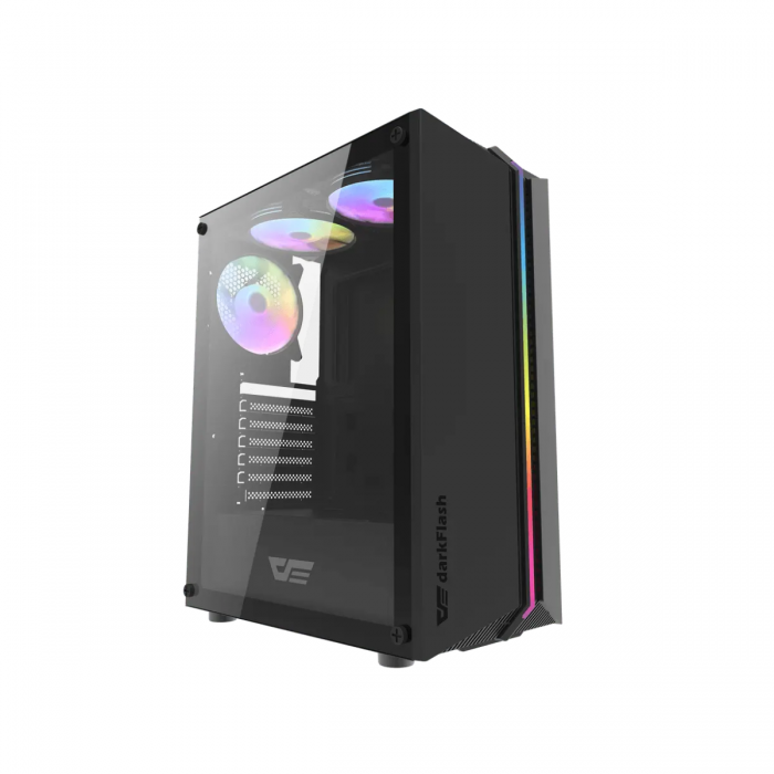 DARKFLASH DK151 ATX TOWER CASE W/ TEMPERED GLASS SIDE PANEL, 3 RAINBOW FANS, 1 LED STRIP