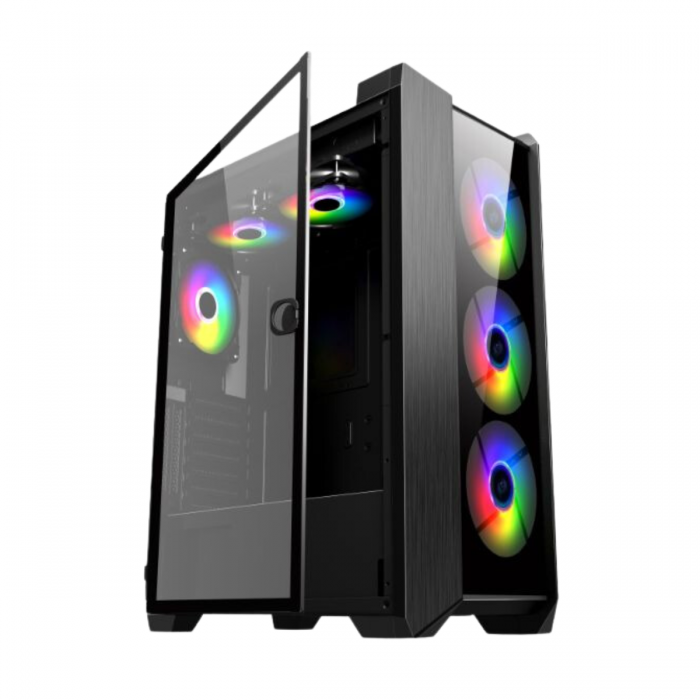 FRONTIER AMALTHEA AM20A BLACK ATX CASE W/ TEMPERED GLASS SIDE PANEL, 4FANS