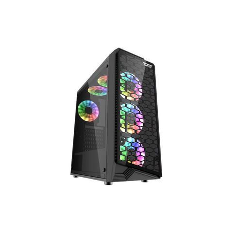 DARKFLASH WATER SQUARE 5 MID TOWER W/ TEMPERED WINDOW 3FANS (BLACK)