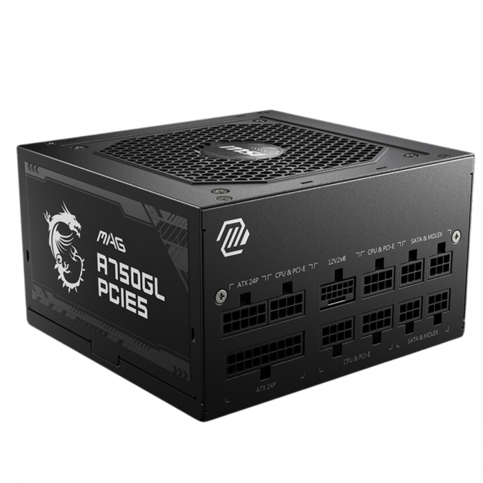 MSI MAG A750GL PCIE5 750W 1X120MM FAN, 8SATA, 6PIN PCIE, ACTIVE PFC, 80PLUS GOLD