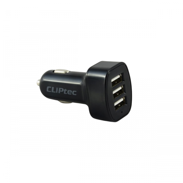 CLIPTEC 3 USB PORT MAX 5.1A OUTPUT CAR CHARGER BLACK (GZU-366)