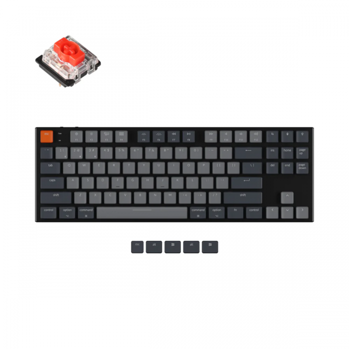 KEYCHRON K1 WHITE BACKLIGHT WIRED/BLUETOOTH ULTRA SLIM TKL MECHANICAL KEYBOARD (RED SWITCH)