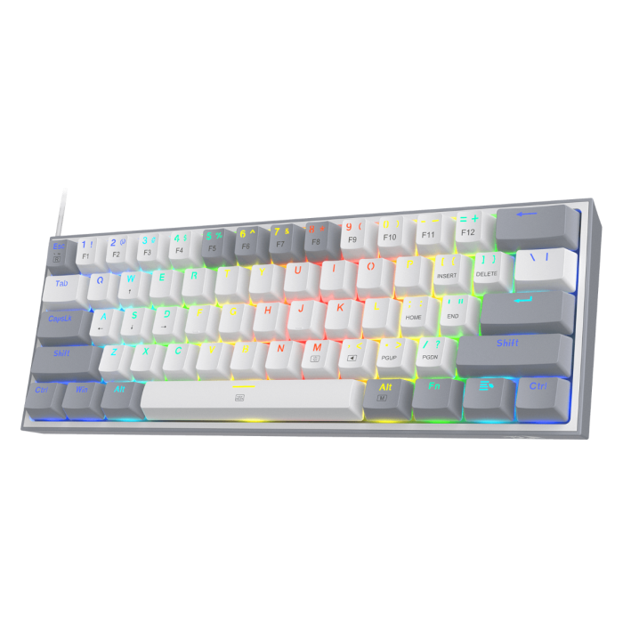 REDRAGON FIZZ RGB WIRED 60% MECHANICAL GAMING KEYBOARD (RED SWITCH/SWAPPBL) WHITE GRAY