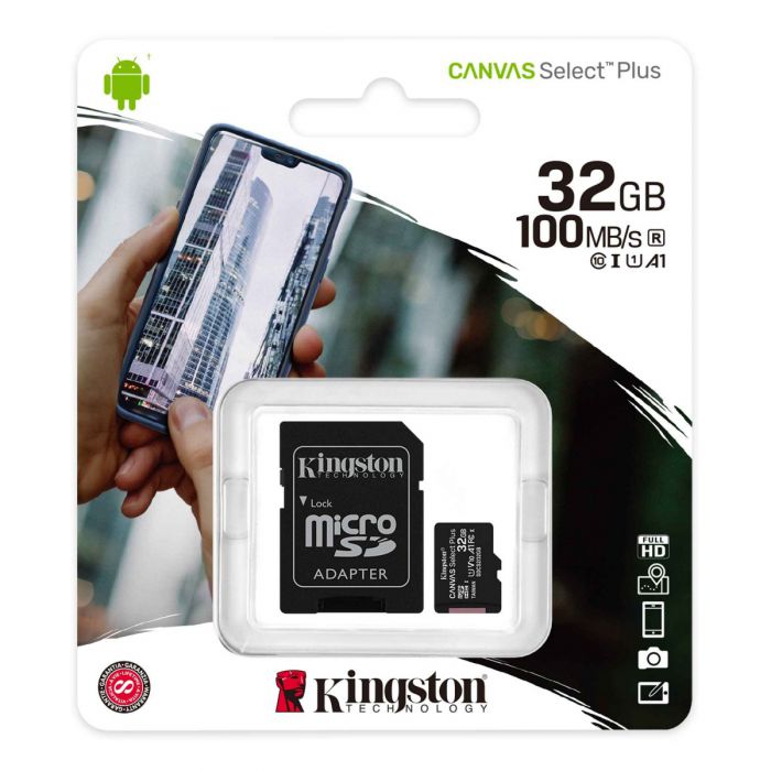 KINGSTON 32GB CANVAS SELECT PLUS CLASS 10 SDHC 100MB/S FLASH MEMORY W/ ADAPTER