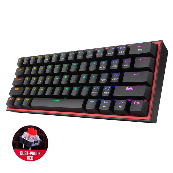 REDRAGON FIZZ RGB WIRED 60% MECHANICAL GAMING KEYBOARD (RED SWITCH/SWAPPBL) BLACK