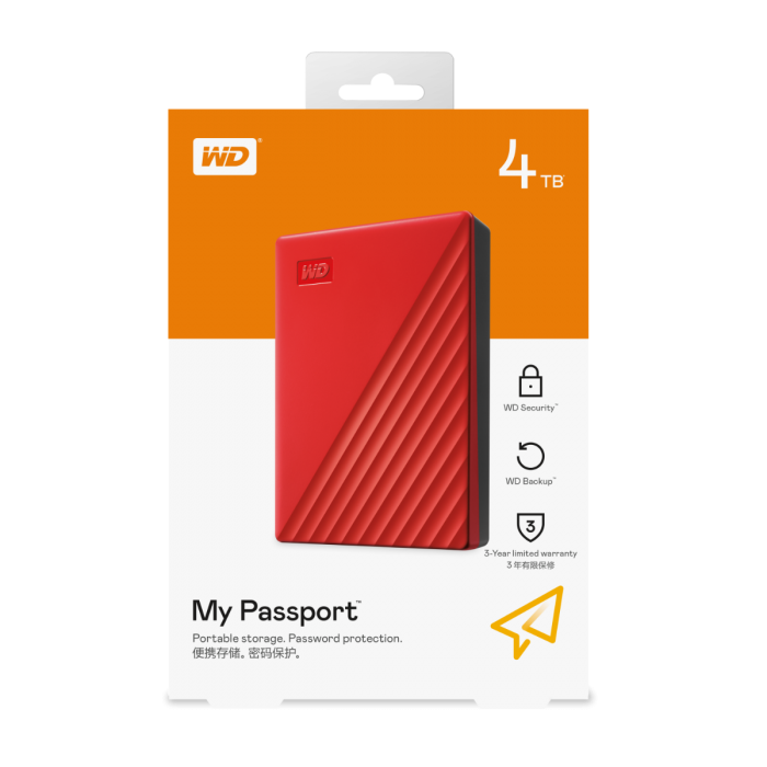 WESTERN DIGITAL MYPASSPORT 4TB USB 3.0 (RED) WDBPKJ0040BRDWESN