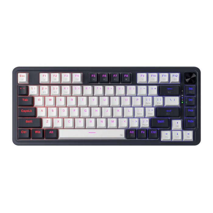 REDRAGON UCAL MAX RGB 81-KEY TRI-MODE MECHANICAL KEYBOARD W/ KNOB (LINEAR SWITCH/SWAPPBL) WHTBLK