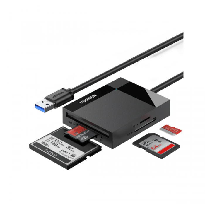 UGREEN 4 IN 1 USB-A TO MICROSD/SD/MEMORY STICK/COMPACT FLASH CARD READER (0.5M) BLACK