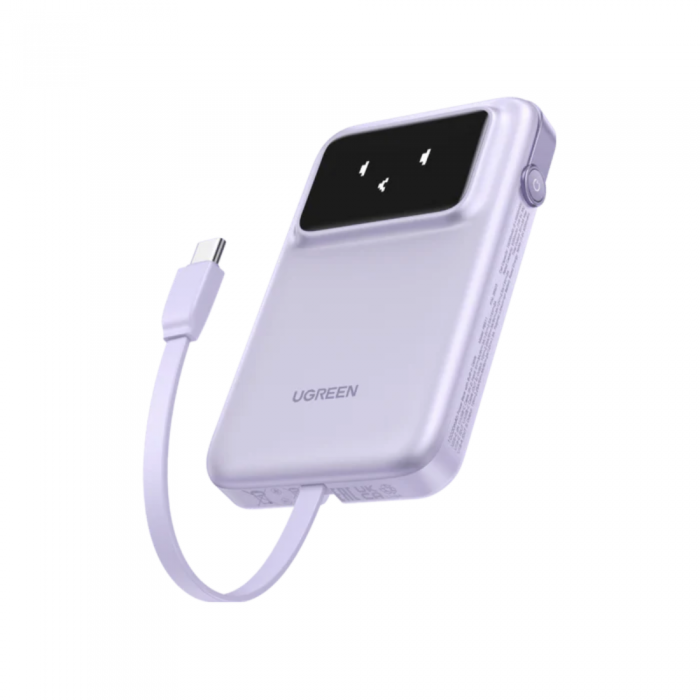 UGREEN PB511 POWERBANK 10000MAH 30W W/ BUILT-IN USB-C CABLE & LED DISPLAY (1XUSB-A, 1XUSB-C) PURPLE