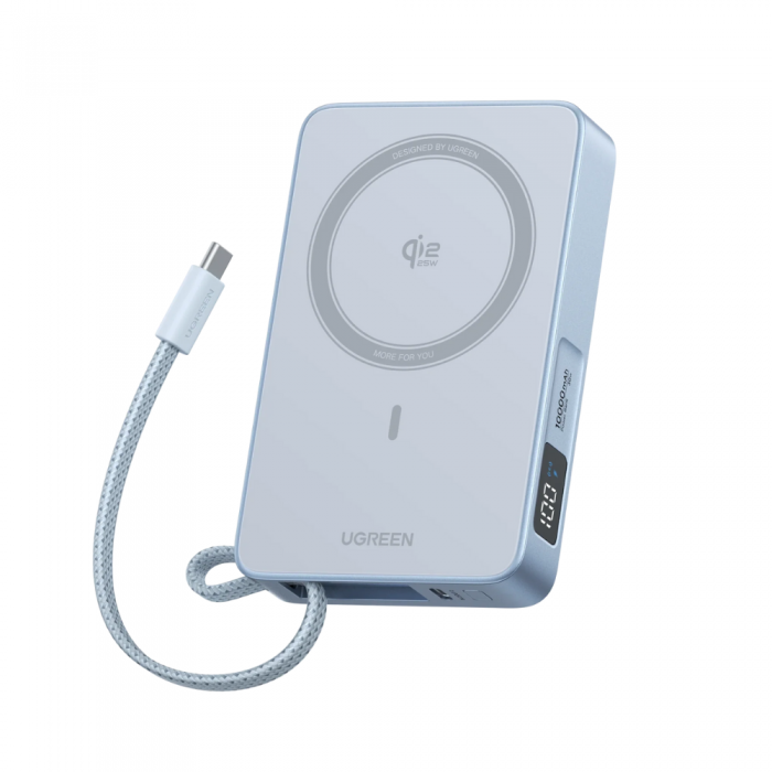 UGREEN PB773 MAGNETIC POWERBANK 10000MAH QI2 30W POWERBANK W/ BUILT-IN TYPE C CABLE