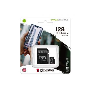 KINGSTON 128GB CANVAS SELECT PLUS CLASS 10 SDHC 100MB/S FLASH MEMORY W/ ADAPTER