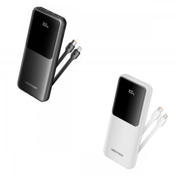 VENTION 10000MAH POWERBANK W/ BUILT-IN CABLES (USB-C, MICRO-USB, USB-A, LIGHTNING)