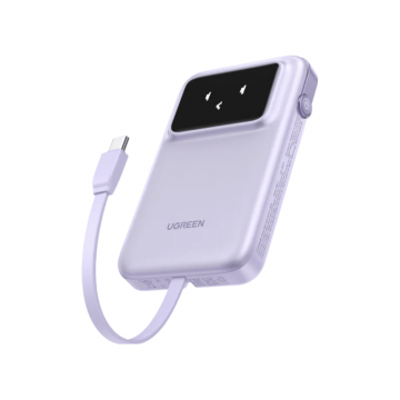 UGREEN PB511 POWERBANK 10000MAH 30W W/ BUILT-IN USB-C CABLE & LED DISPLAY (1XUSB-A, 1XUSB-C) PURPLE